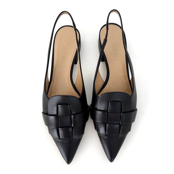 M. Gemi Woven Slingback Pointed Toe Kitten Heel Shoes Black Leather Size 36 - Picture 3 of 12